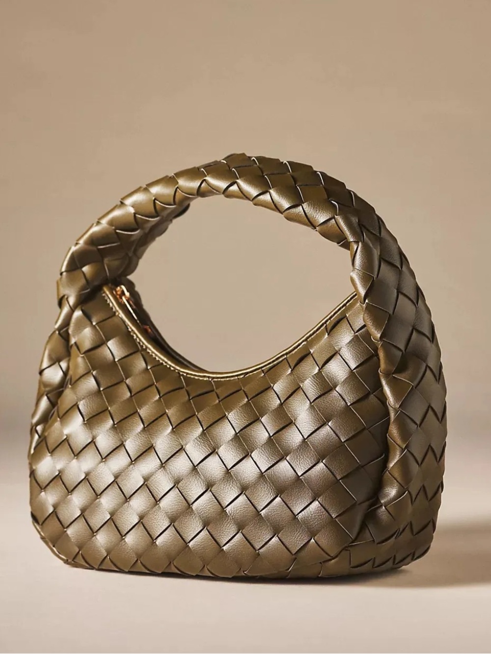 Anthropologie The Inez Woven Faux Leather Bag in Army Green